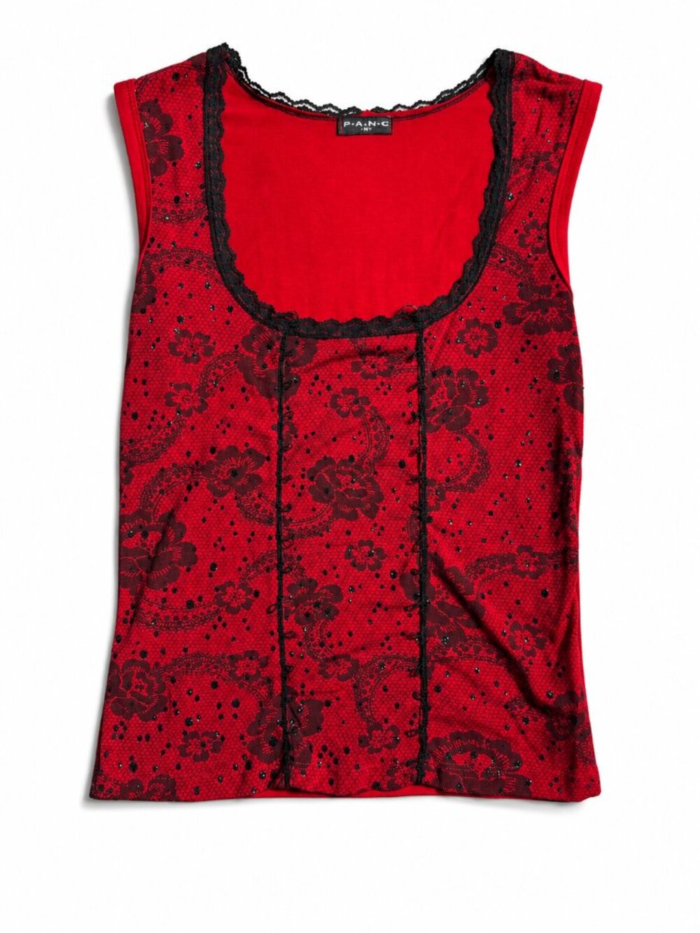 FANG Women's Red Lace Overlay Glitter Tank Top Size M Gothic Grunge
